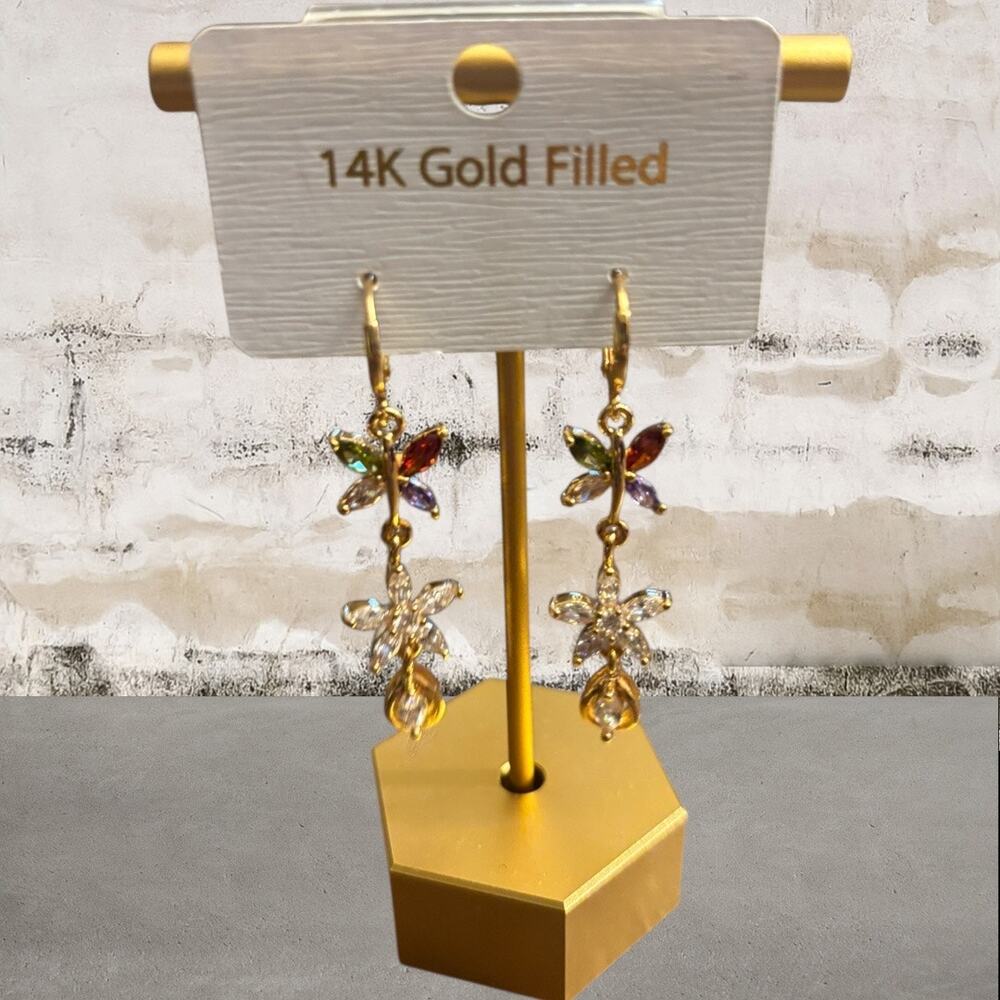 Multicolor Crystal Floral Drop Earrings